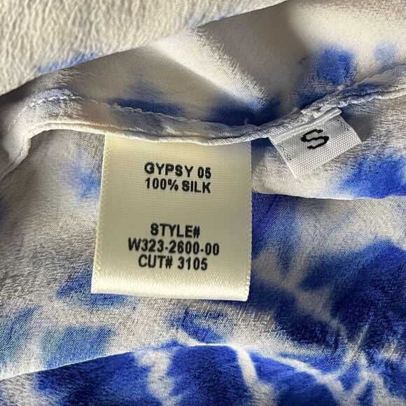 Gypsy 05 Tie Dye Silk Dress Small Boho Blue White Short Sleeves High Low Hem - Picture 7 of 9